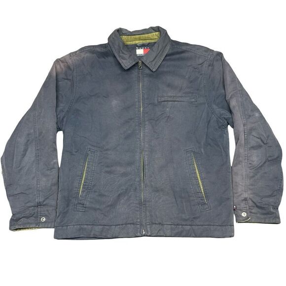 Vintage Tommy Hilfiger Jacket Men's L Blue Long Sleeve Chore Work 90s Faded - Picture 1 of 12